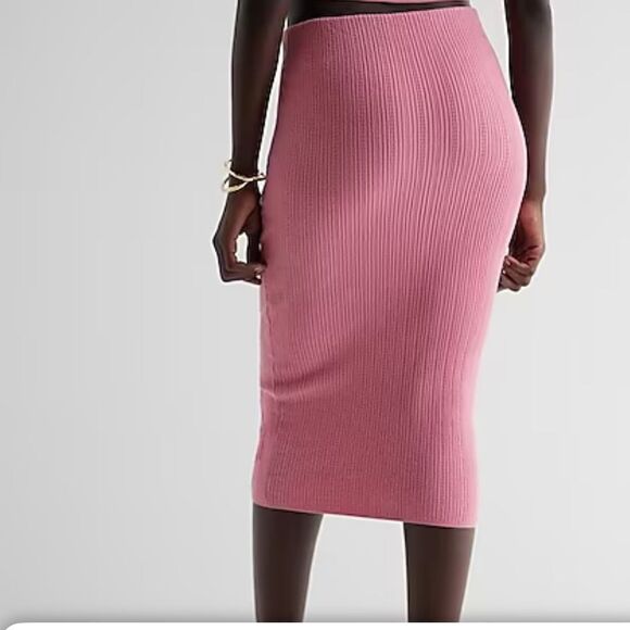 Express High Waisted Ribbed Lace Midi Sweater Skirt S Pink NWT IN PACKAGING - Picture 4 of 7